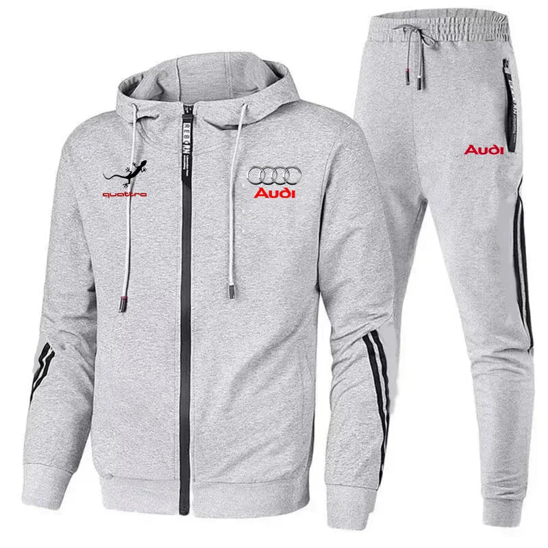 Men's Zip-Up Hooded Sweatshirt and Pants Two Piece Set