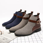 Men's Pointed Toe Buckle Chelsea Ankle Boots
