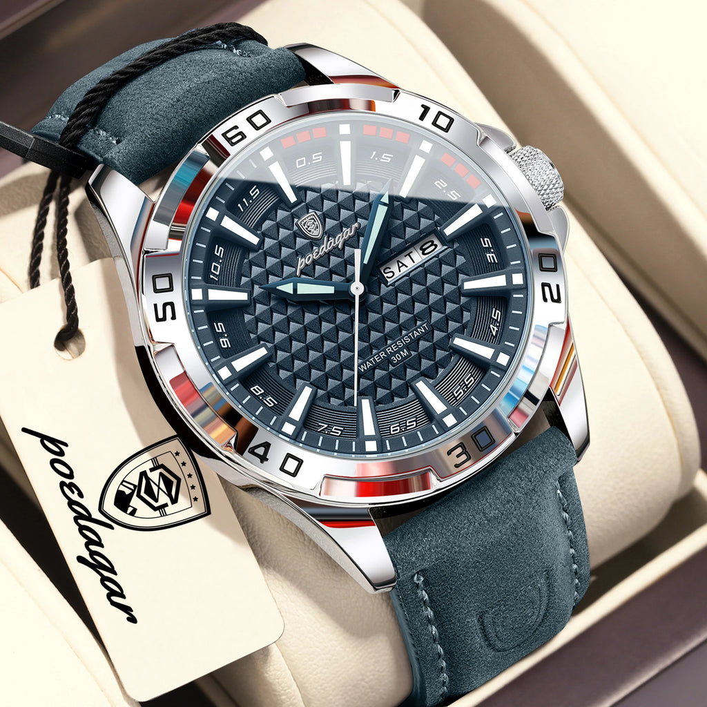 Men's Luminous Waterproof Quartz Leather Watch