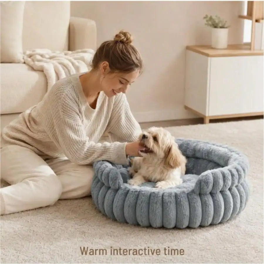 Plush Round Striped Pet Nest Bed for Cats Dogs