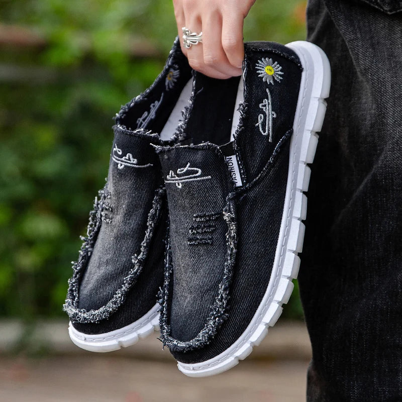 Women's Daisy Embroidery Denim Canvas Sneakers