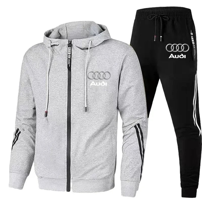 Men's Zip-Up Hooded Sweatshirt and Pants Two Piece Set