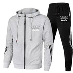 Men's Zip-Up Hooded Sweatshirt and Pants Two Piece Set