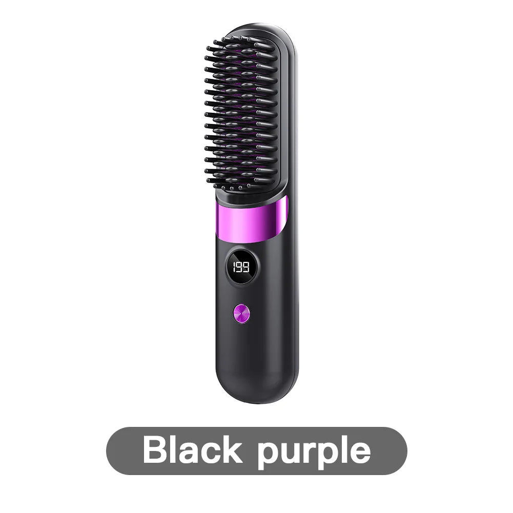 Cordless Ceramic Hair Straightener Brush with LED Display
