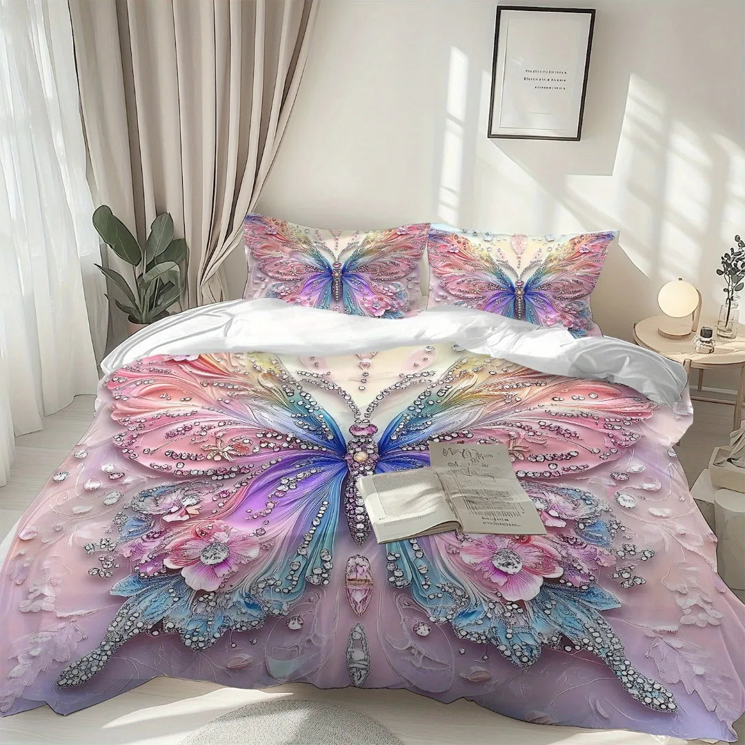 Butterfly Print Microfiber Duvet Cover Set