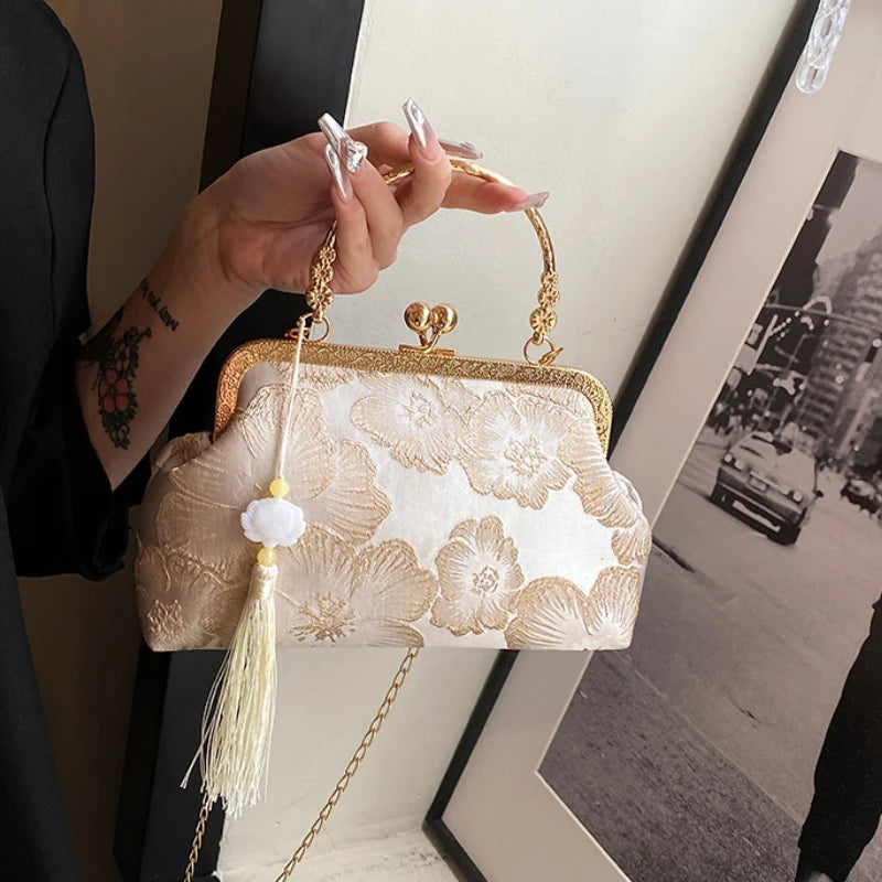 Women's Luxury Embroidered Floral Evening Clutch Bag