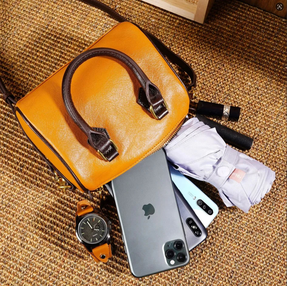 Women's Vintage Boston Genuine Leather Shoulder Handbag