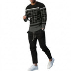 Men's Striped Patchwork Long Sleeve Top and Pants Two-Piece Set