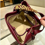 Women's Gold Letter Drawstring Handbag Crossbody Bucket Bag