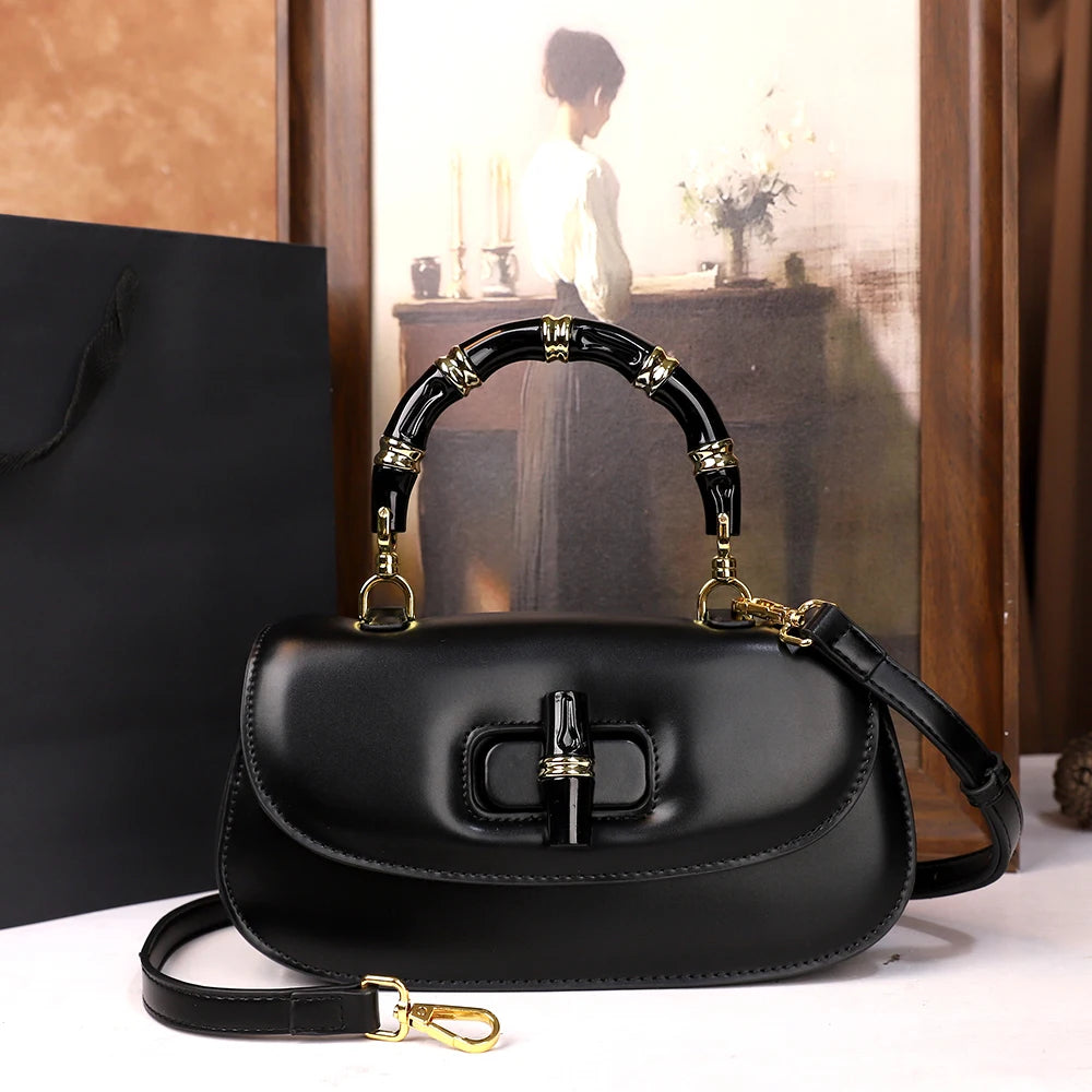 Women's Bamboo Handle Saddle Crossbody Bag