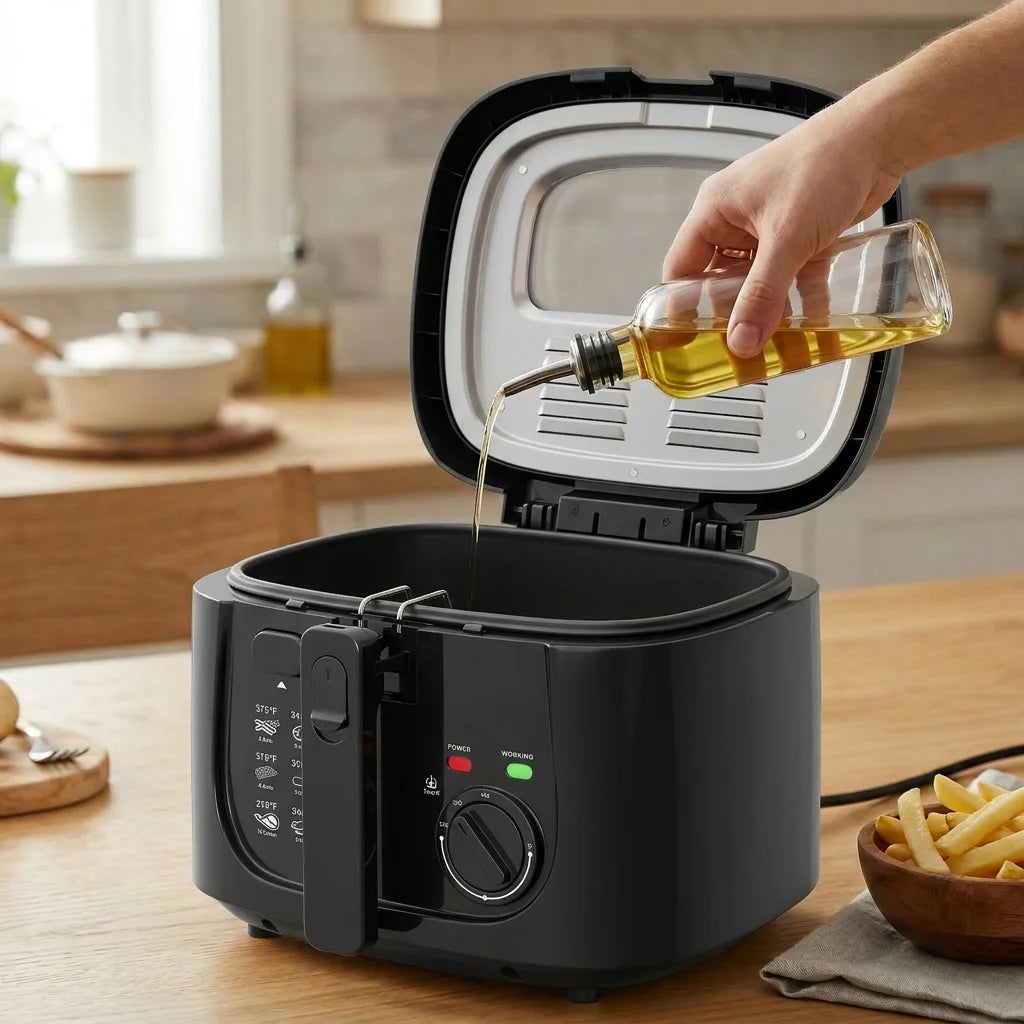 1600W Electric Deep Fryer with 2.6-Quart Non-Stick Basket