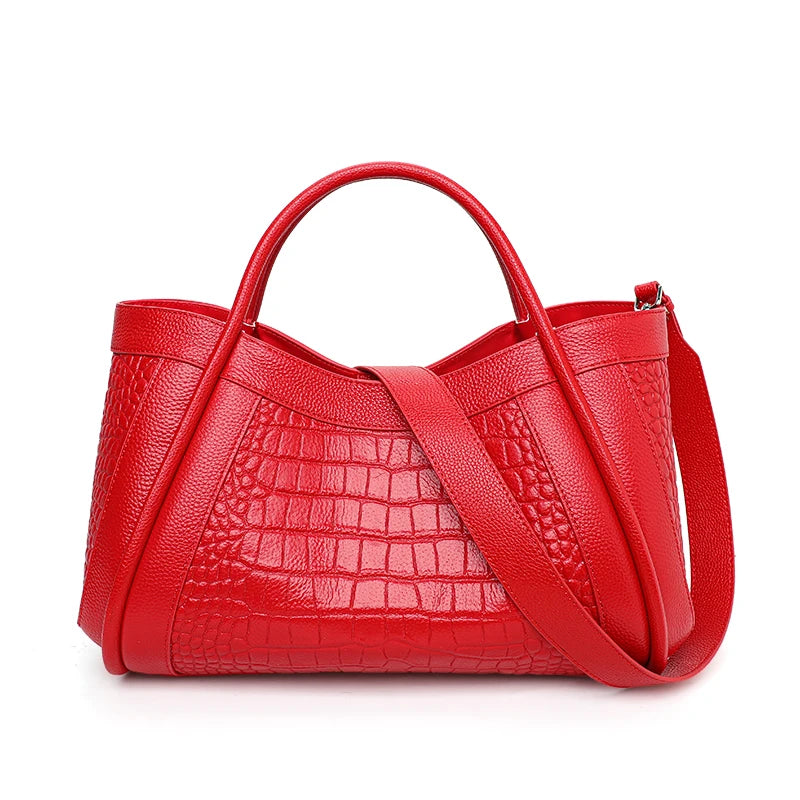Women's Crocodile Pattern Cowhide Leather Handbag Tote Bag Q1341