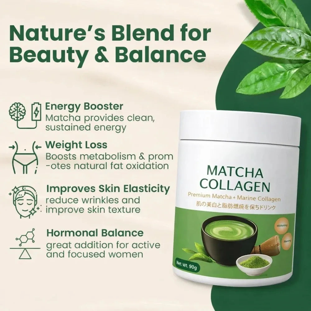 Matcha Collagen Powder Marine Collagen Organic Green Tea Drink Mix Gluten Free 30 Servings