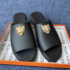 Men's Peep Toe Slip-On Slippers with Metal Decoration