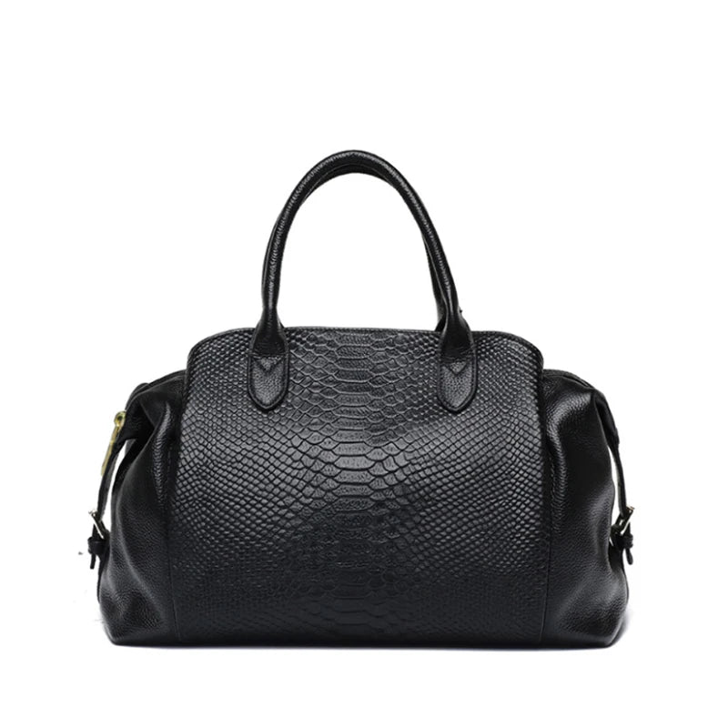 Women's Snake Pattern Cowhide Leather Shoulder Tote Bag