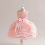 Girls' Sequin 3D Flower Tulle Party Dress