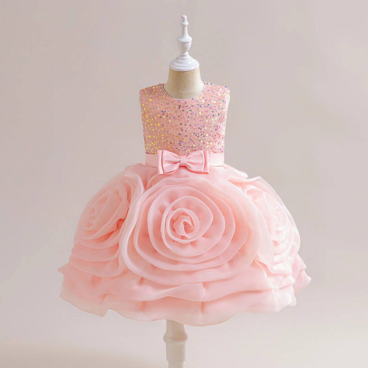 Girls' Sequin 3D Flower Tulle Party Dress