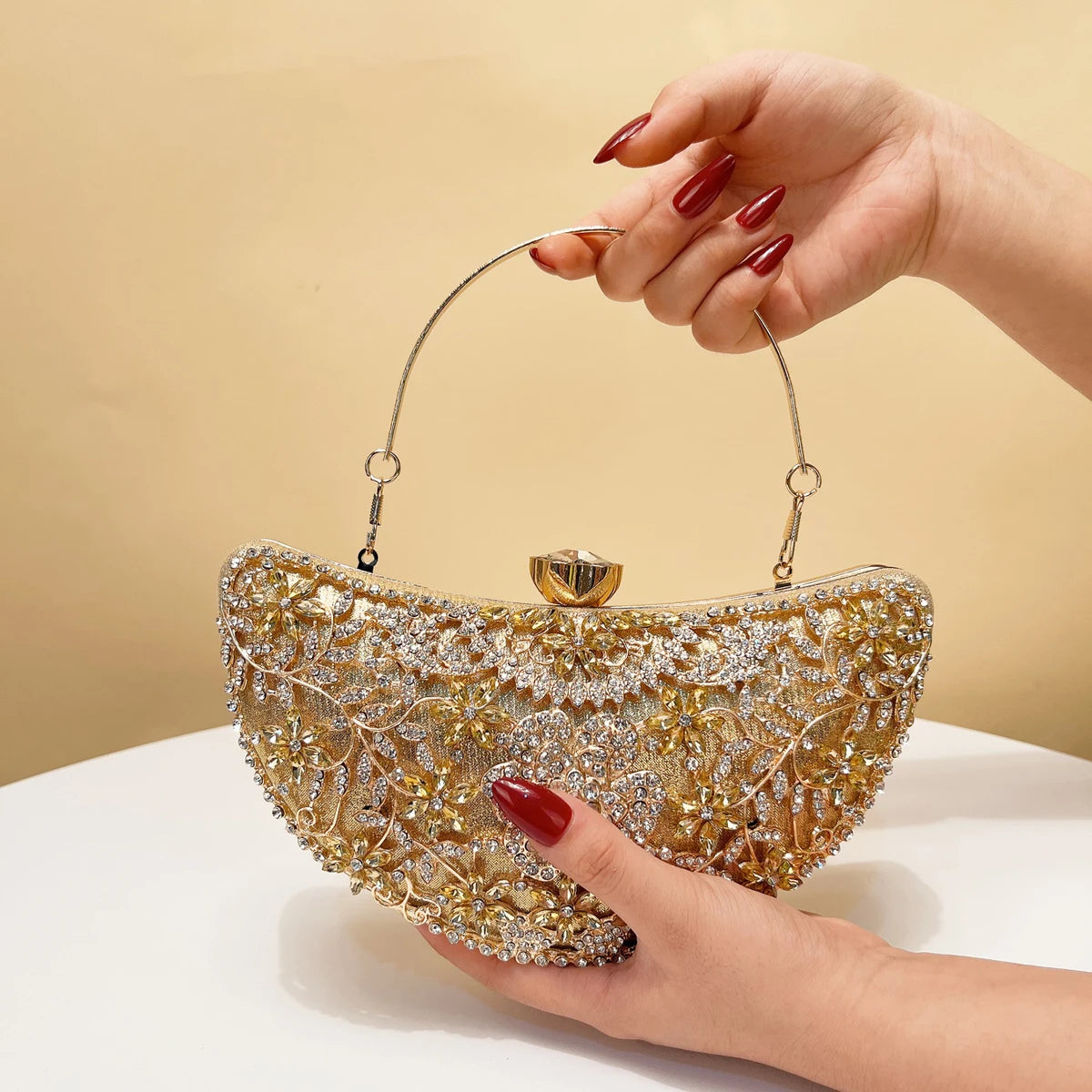 Women's Luxury Moon Hollow Out Rhinestone Evening Clutch Bag