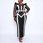 Women's African Diamond Pleated Long Evening Gown