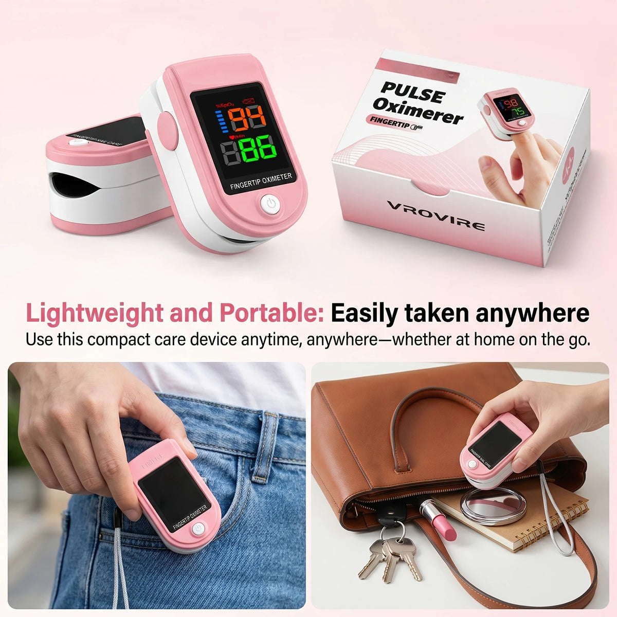 Fingertip Pulse Oximeter Blood Oxygen and Heart Rate Monitor