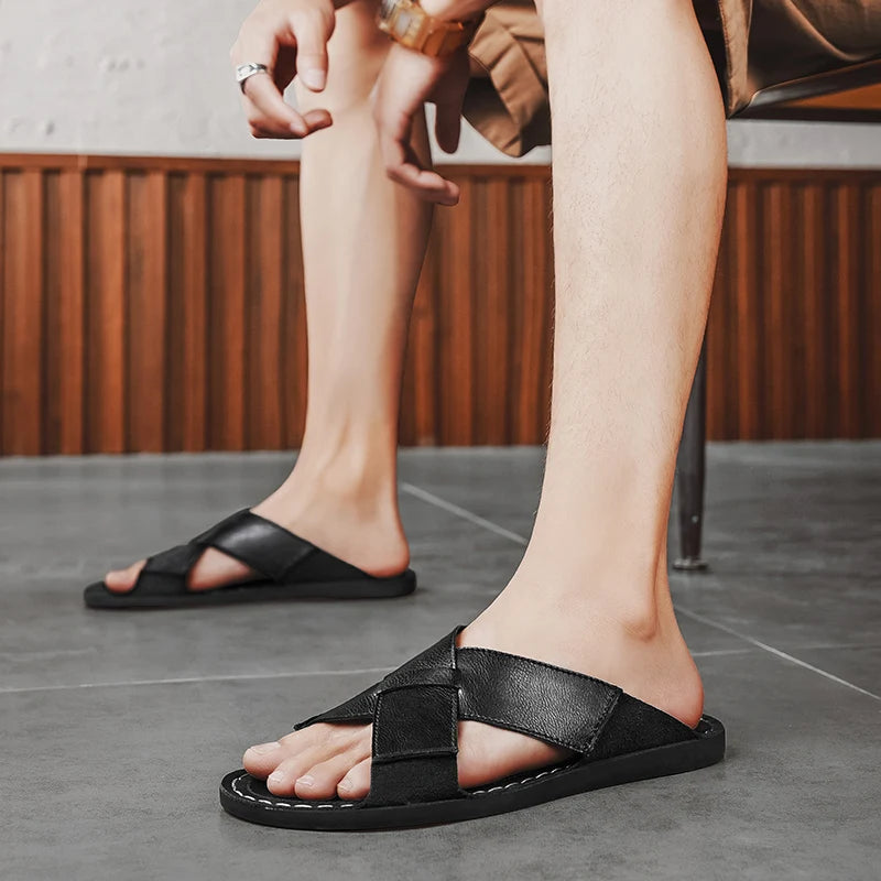 Men's Luxury Handmade Leather Slide Sandals