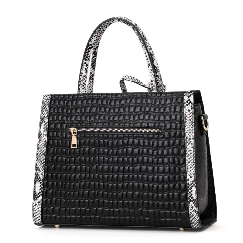 Women's Stone Pattern Cowhide Leather Large Capacity Shoulder Handbag