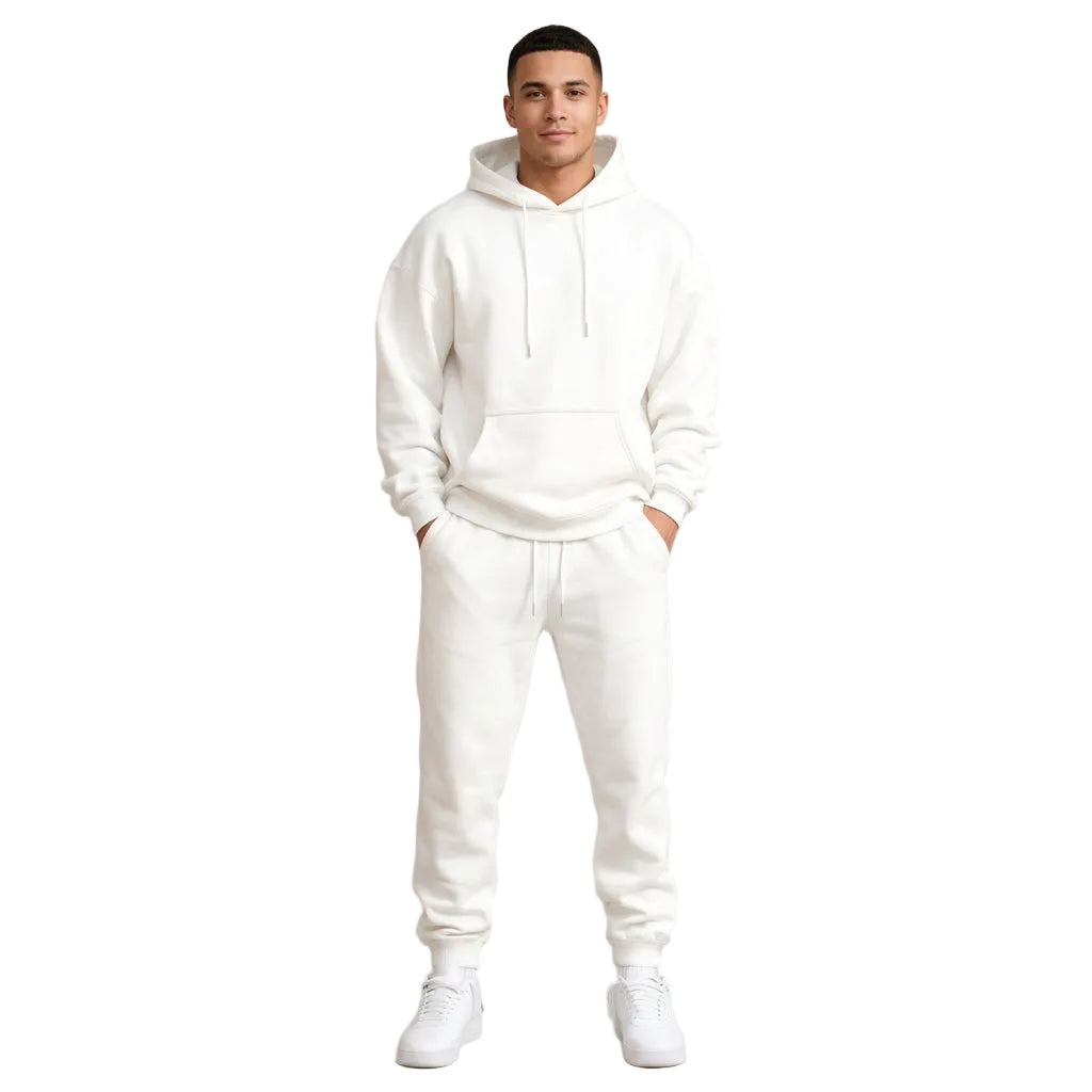 Men's Solid Color Pullover Hoodie and Sweatpants Two-Piece Set