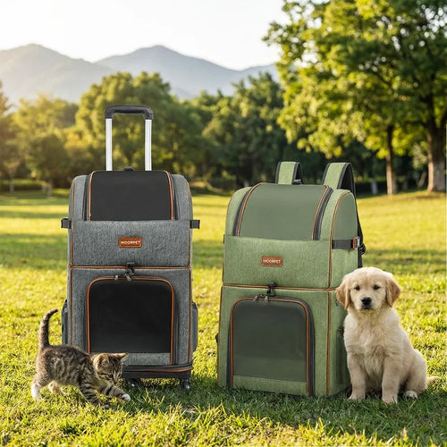 Dual Compartment Pet Trolley Backpack Carrier for Dogs Cats