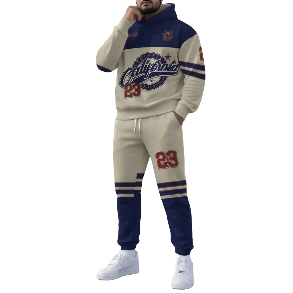 Men's California NO.23 Printed Hoodie and Trousers Two-Piece Set