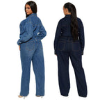Women's Washed Denim Straight Leg Jumpsuit