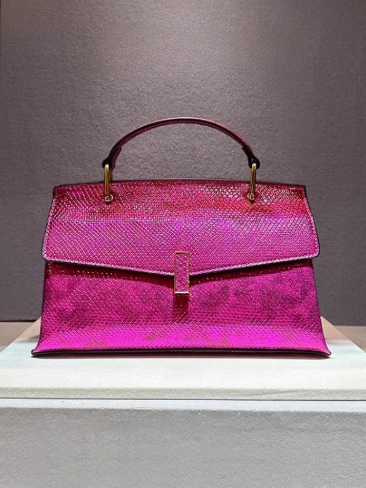 Women's Luxury Leather Snake Stitching Shoulder Handbag