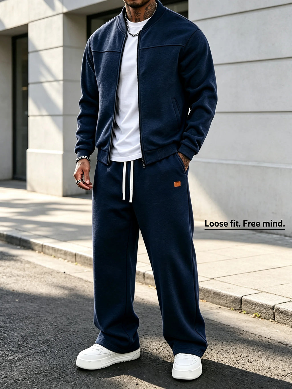Men's Zip-Up Jacket and Wide Leg Sweatpants Two-Piece Set