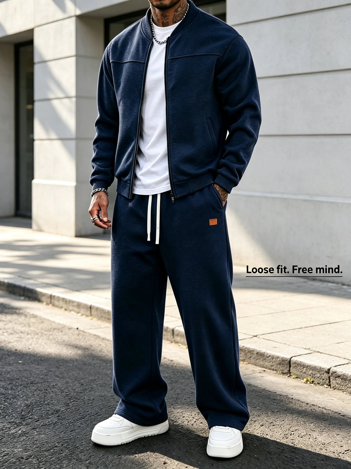 Men's Zip-Up Jacket and Wide Leg Sweatpants Two-Piece Set