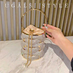 Women's Luxury Woven Rhinestone Bucket Evening Bag