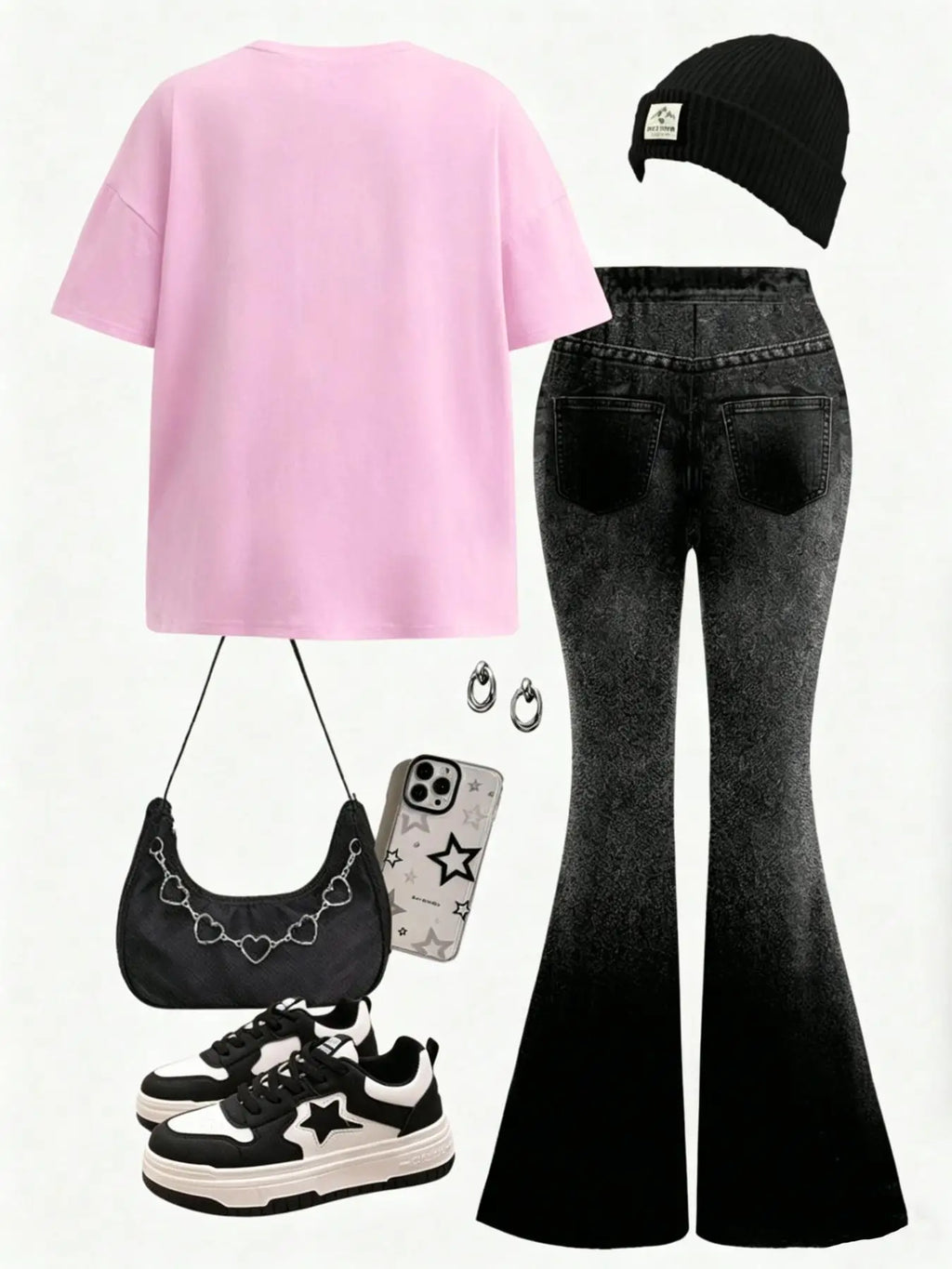 Girls' Anime Print T-Shirt and Flared Pants Set