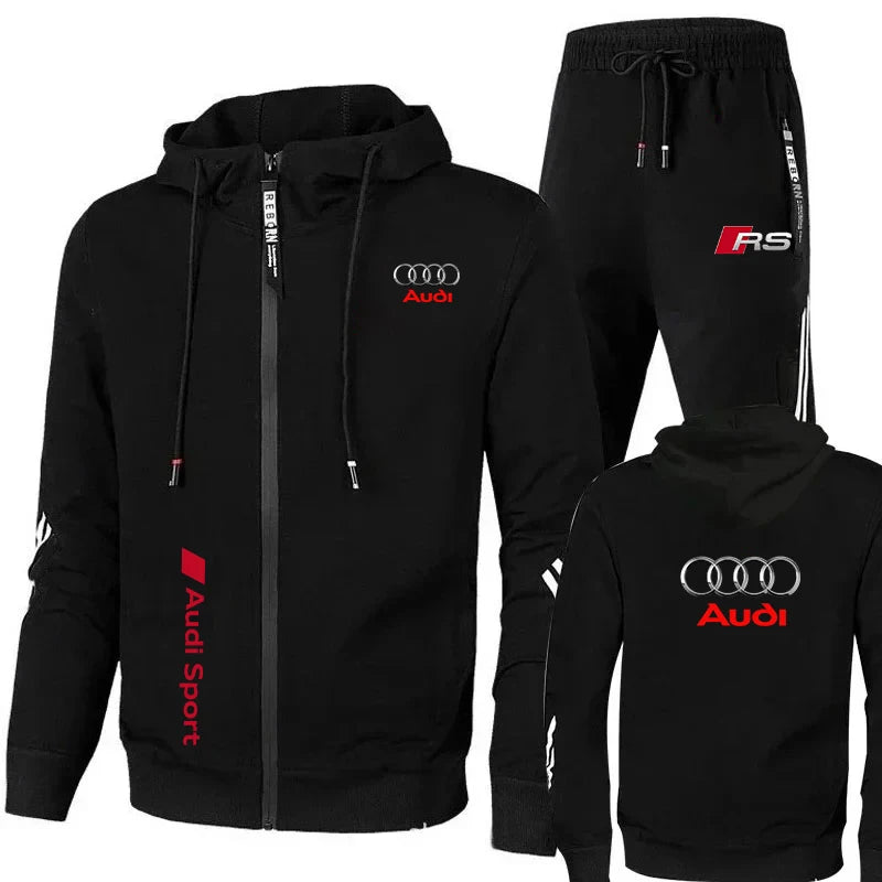 Men's Zip-Up Hooded Sweatshirt and Pants Two Piece Set