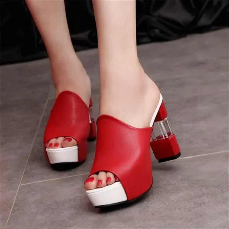 Women's Peep Toe Platform Wedge Mules and Slip-on Sandals