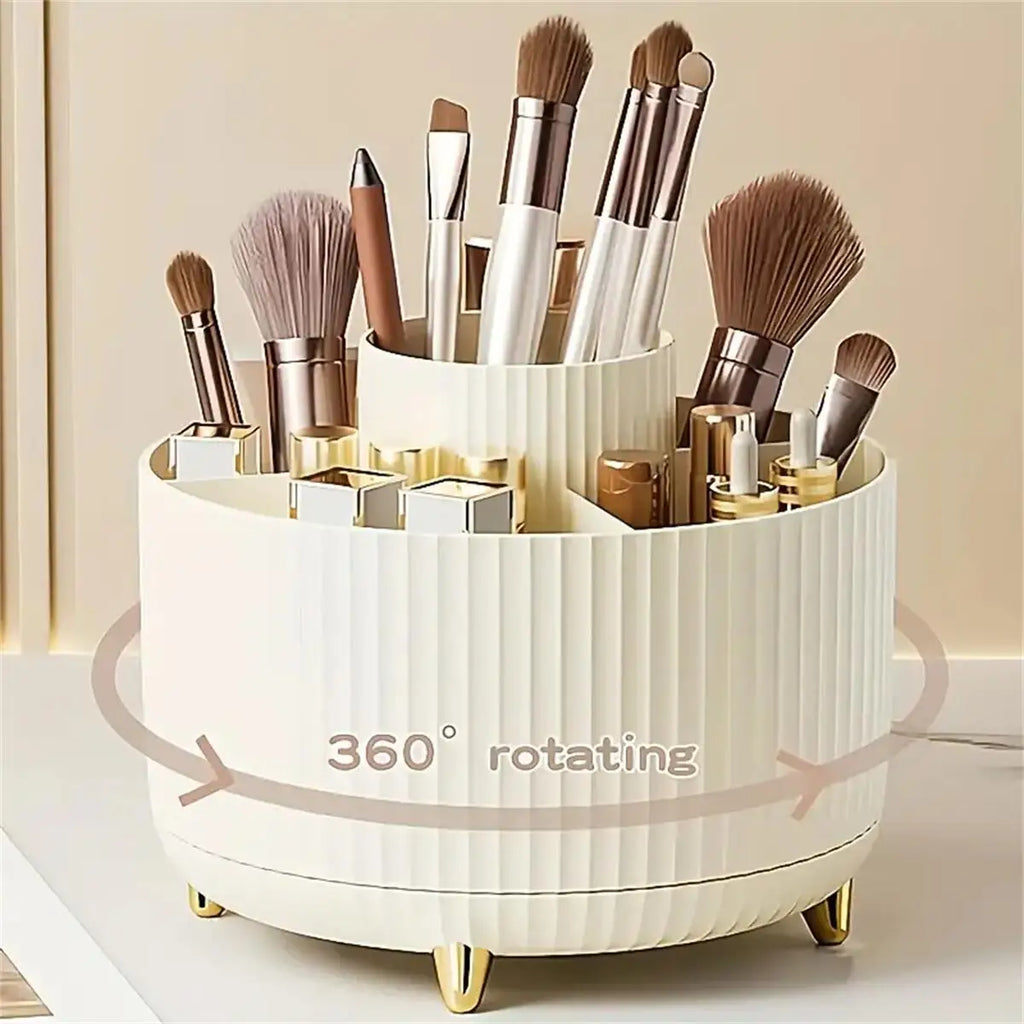 360° Rotating Makeup Organizer 5 Compartments Plastic Cosmetic Storage