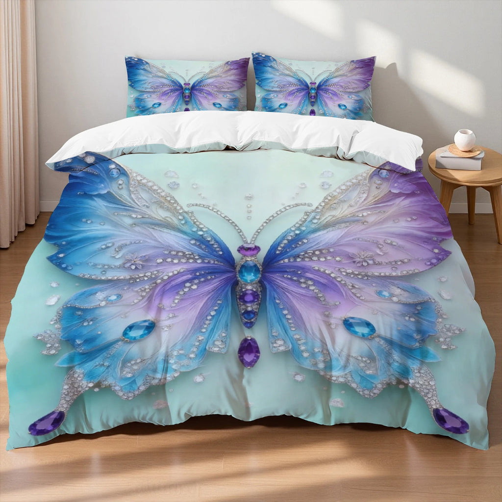 Butterfly Print Microfiber Duvet Cover Set