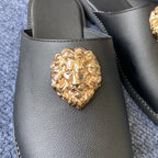 Men's Peep Toe Slip-On Slippers with Metal Decoration