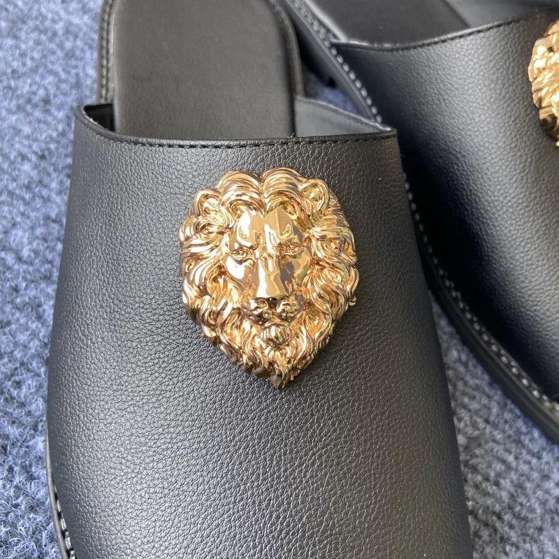 Men's Peep Toe Slip-On Slippers with Metal Decoration