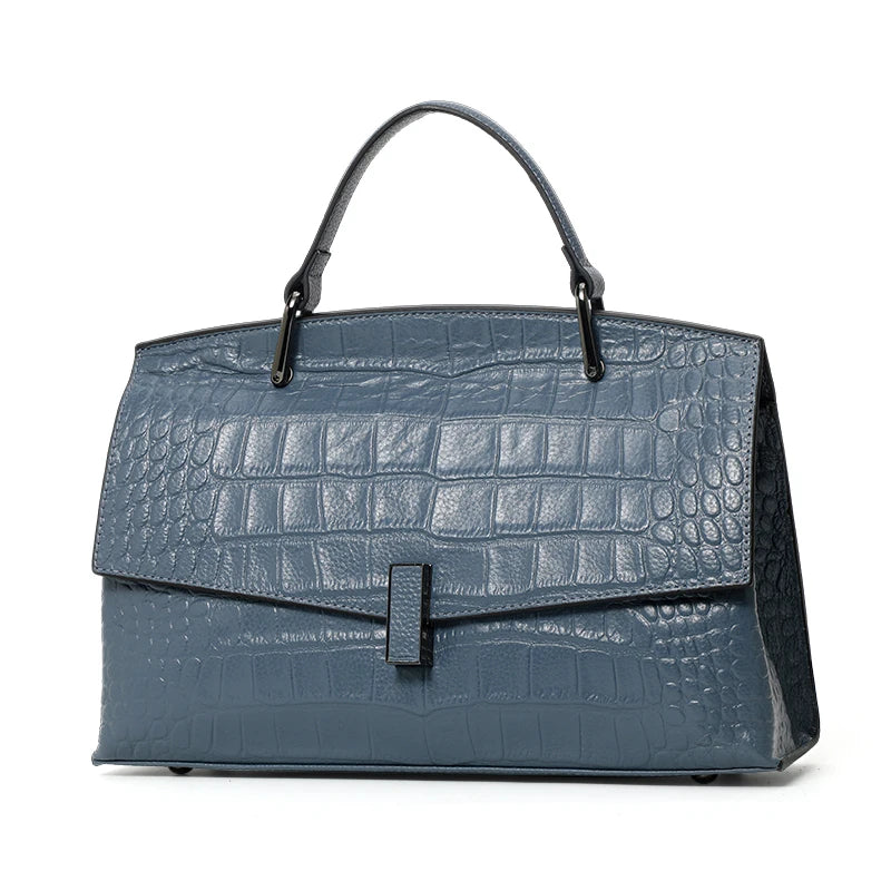 Women's Crocodile Pattern Genuine Leather Handbag Shoulder Tote Bag