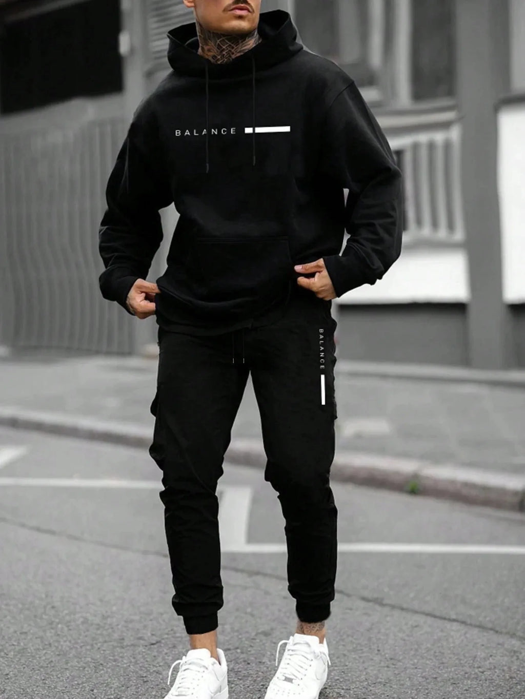 Men's Hooded Pullover and Sweatpants Two-Piece Set