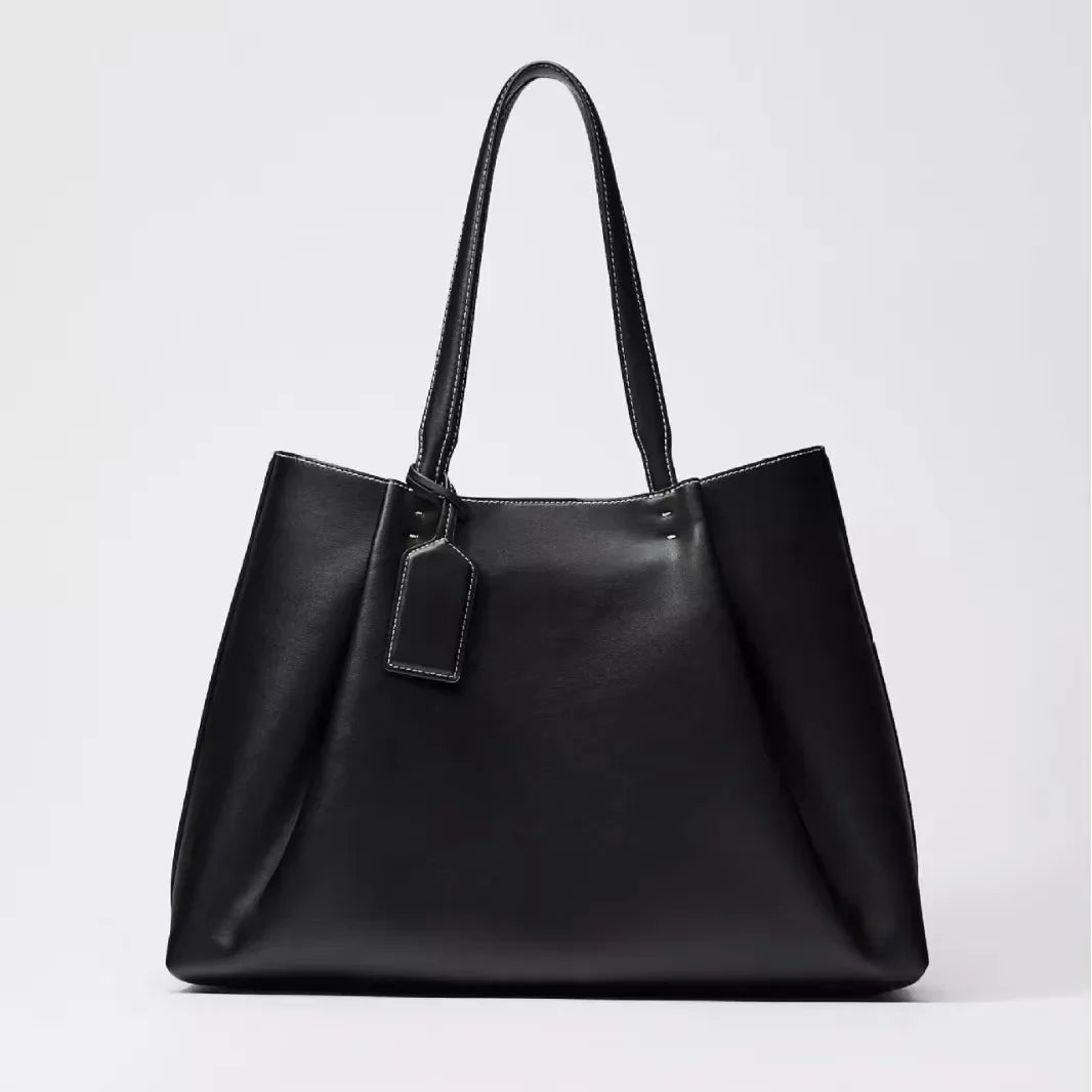 Women's Solid Color PU Leather Handbag Shoulder Tote Bag