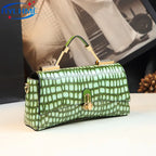 Women's Genuine Leather Crocodile Pattern Green Crossbody Shoulder Bag