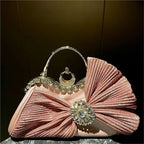 Women's Luxury Diamond Pleated Big Bow Evening Shoulder Bag