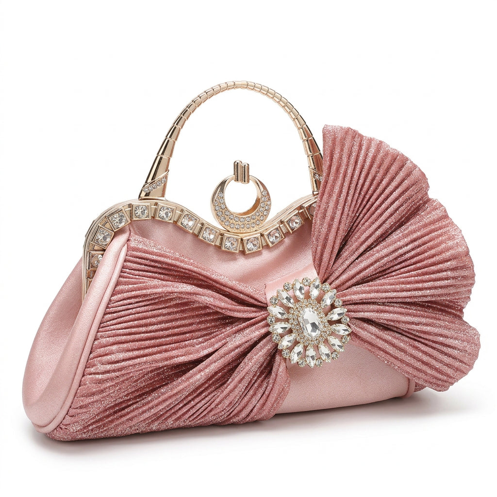 Women's Luxury Diamond Pleated Big Bow Evening Shoulder Bag