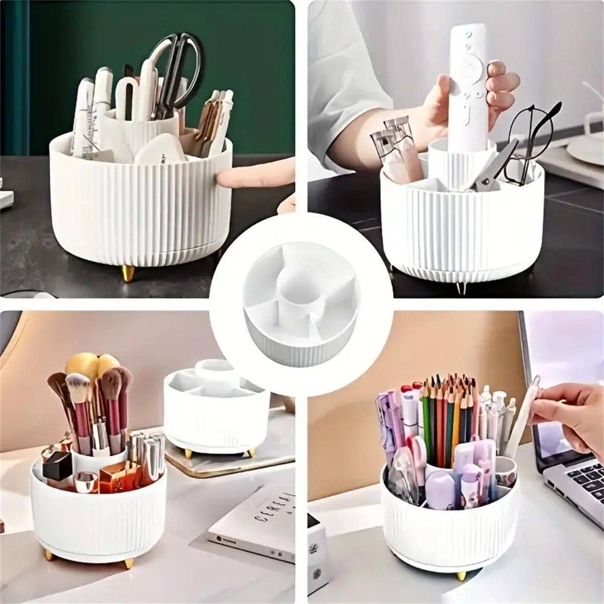 360° Rotating Makeup Organizer 5 Compartments Plastic Cosmetic Storage