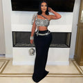 Women's Rhinestones Strapless Top and Long Skirt 2-Piece Set