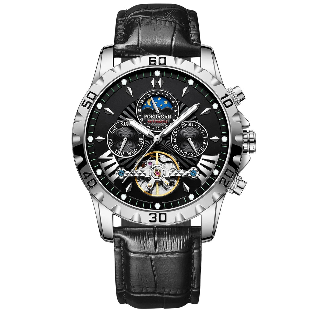 Men's Skeleton Tourbillon Automatic Watch with Week Date